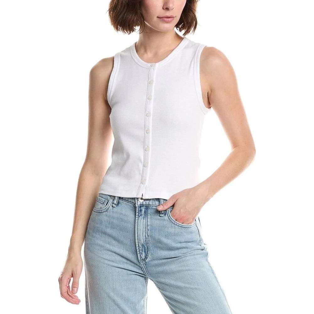 Rag & Bone Essie Rib Button Cropped Tank In White Women's Size S